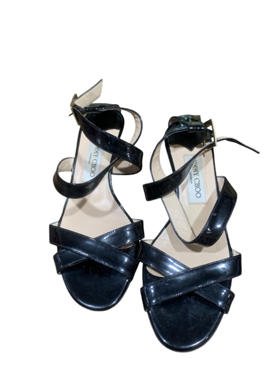 Jimmy Choo Shoes - Women's Jimmy Choo Black Patent Leather Wedge Sandals 7.5